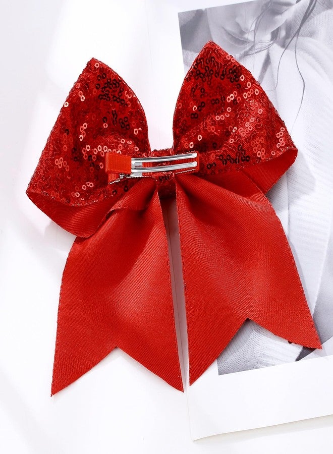 ZOLYCO Large Glitter Cheer Bows Clips, Jumbo Big 7 Inch Cheerleading Sequin Hair Bow Hair Accessories for Teens Girls Football Sports Cheerleader Outfit Uniform (Red) - Image 5